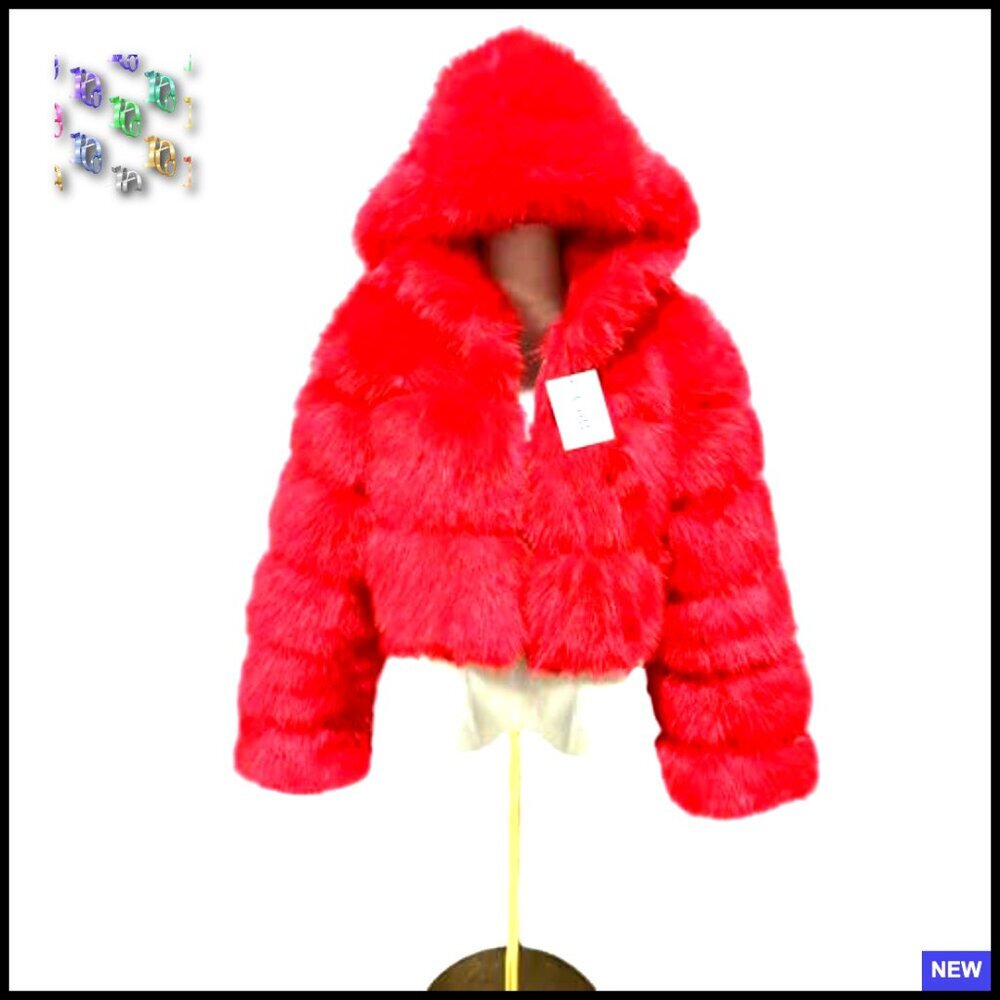Faux Fur Hooded Parka Coat Long Sleeve Winter Warm Short Jacket Elegant - Picture 3 of 4